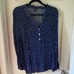 Lee 2X Blue Buttoned Relaxed Blouse